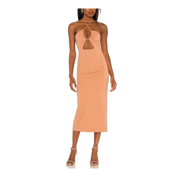 Nbd 'Iona' Brown Midi Halterneck Back Cut Out Dress Size XS Nbd 'Iona' Brown Midi Halterneck Back Cut Out Dress Size XS